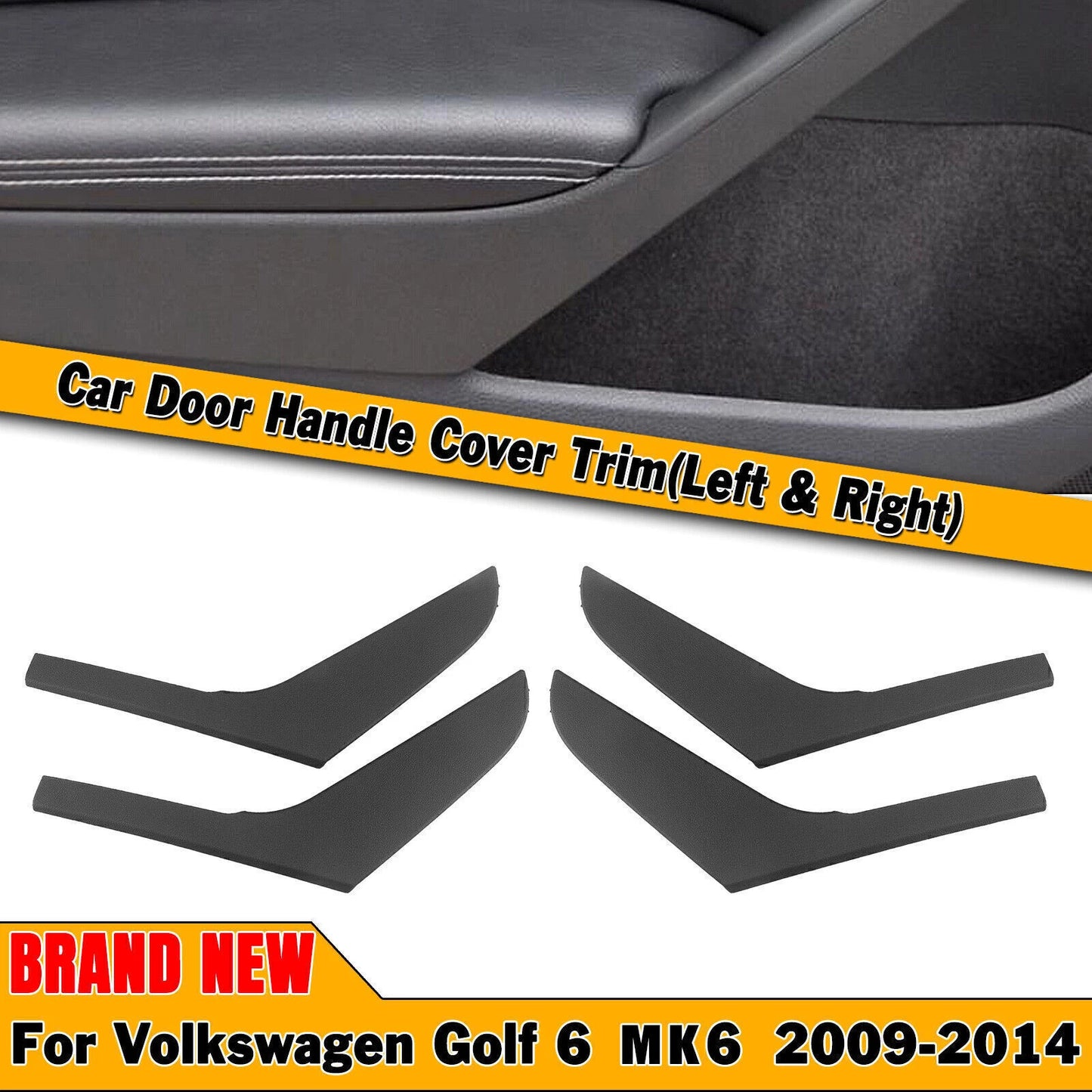 4 x Inner Door Handle Trim Covers for VW Golf 6 MK6 (2009-2014) Black