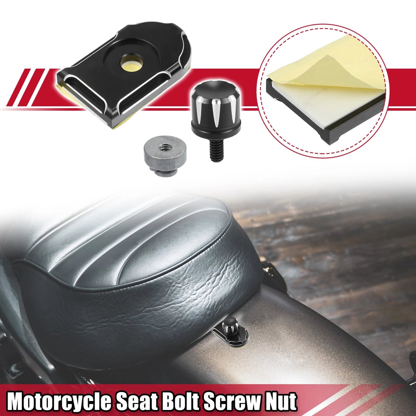 Seat Bolt Screw with Knob Cover Nut Set for Harley Softail