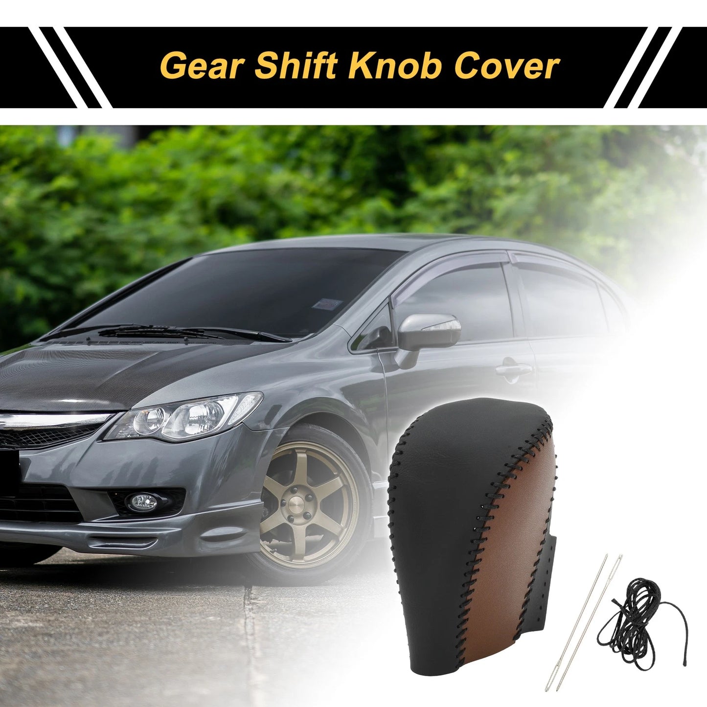 Gear Shift Knob Cover for Honda Civic 2016-2021 Black Brown Faux Leather