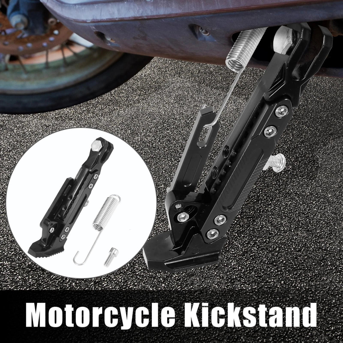 Motorcycle Kickstand Side Support Stand Holder Set CNC Aluminum Alloy Black