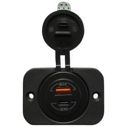 Power Socket Twin USB-A/USB-C Flush Mount Black 12V/24V for Relaxn
