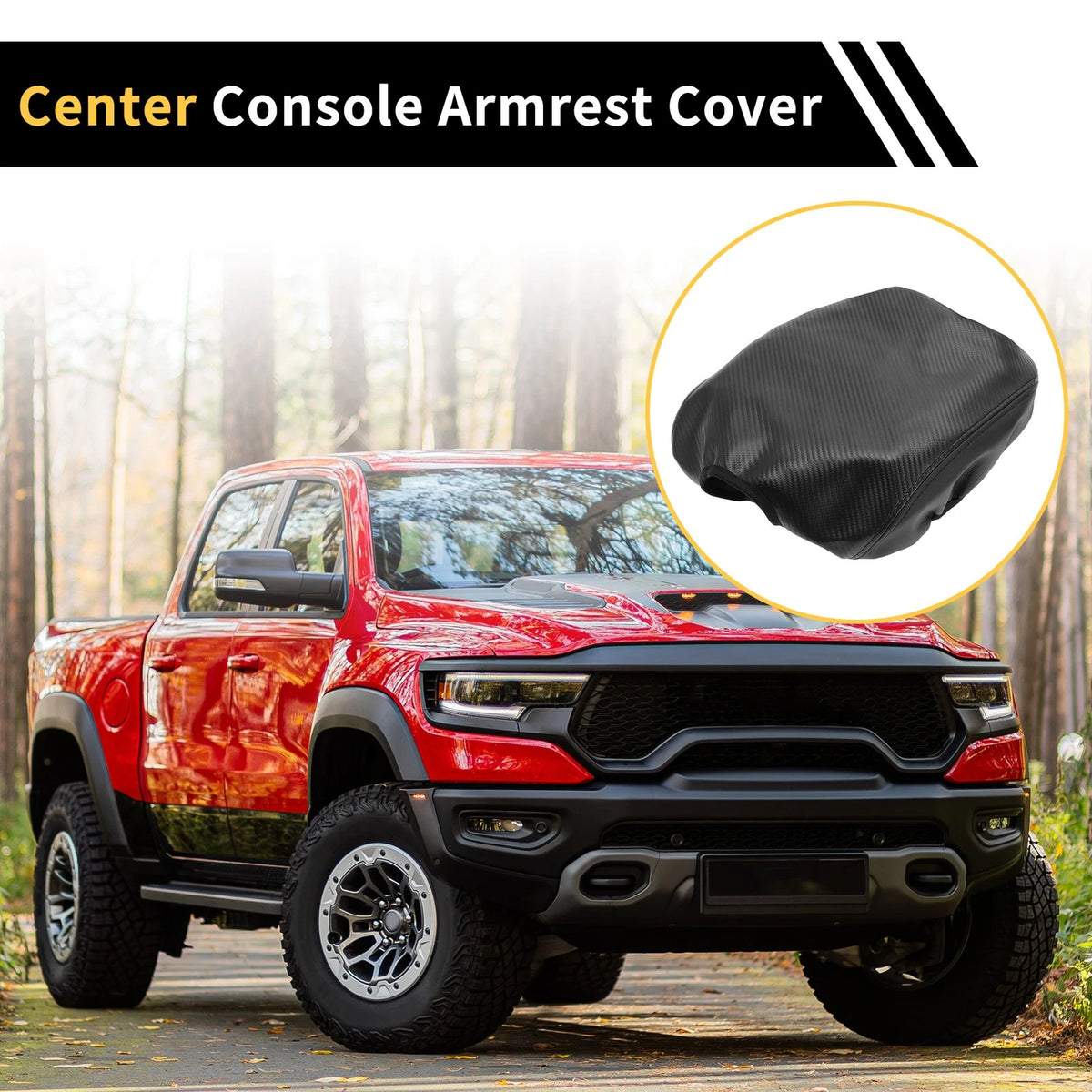 Arm Rest Cover for Ford F-150 Microfiber Leather Carbon Fiber Black