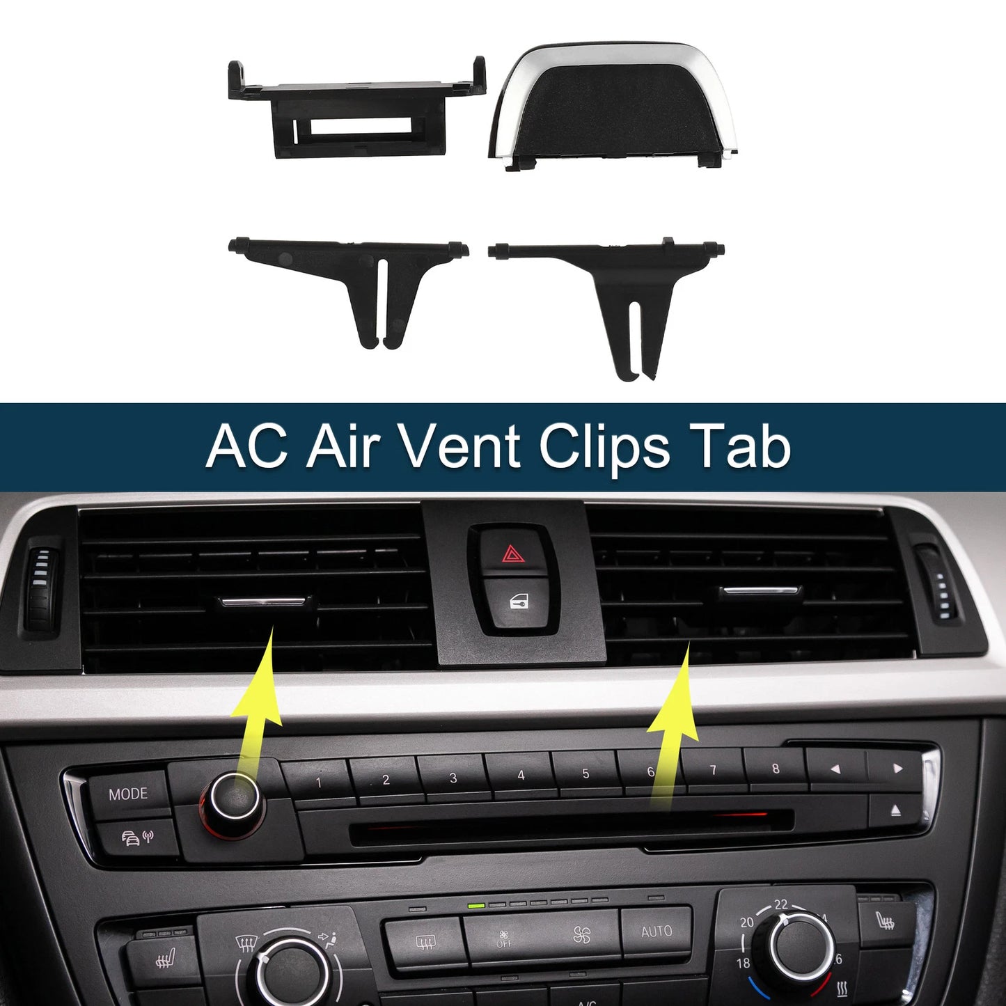 AC Air Vent Clips for BMW Black Silver Tone Left Right Front Center