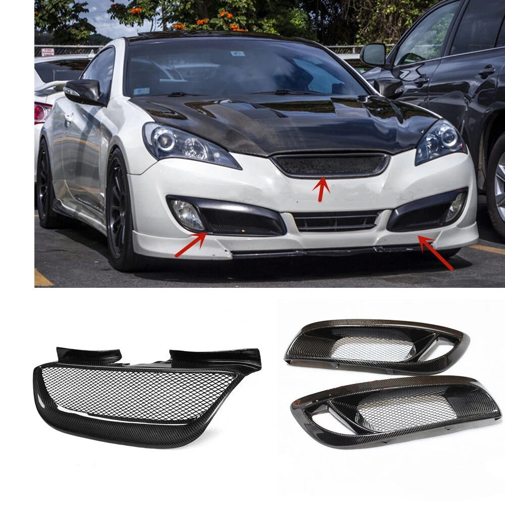 Front Grill + 2 Fog Light Covers for Hyundai Genesis Coupe (2008-2012)