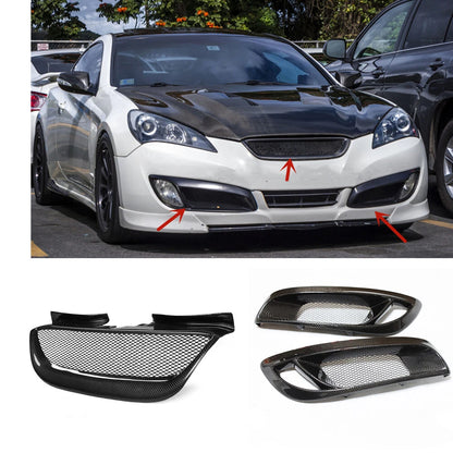 Front Grill + 2 Fog Light Covers for Hyundai Genesis Coupe (2008-2012)