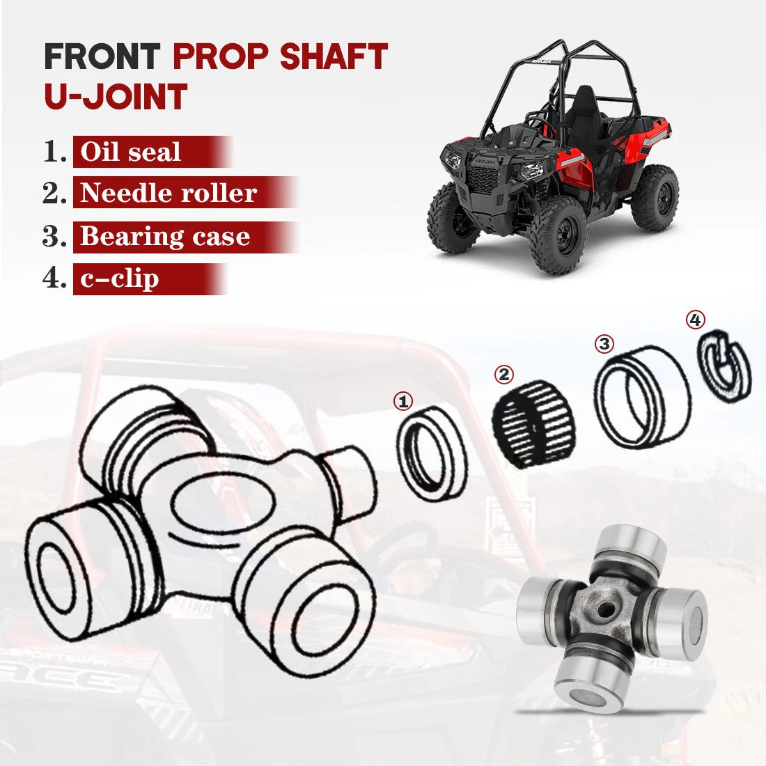 Front Prop Shaft U-Joint for Polaris Scrambler 400 500 4x4 Scrambler XP 1000 S