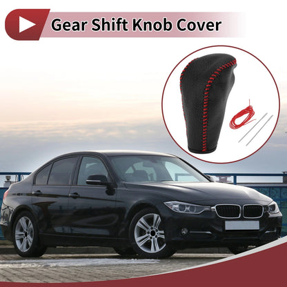 Car Gear Shift Knob Cover for BMW 3 Series E90 2004-2012 Black Red Faux Leather