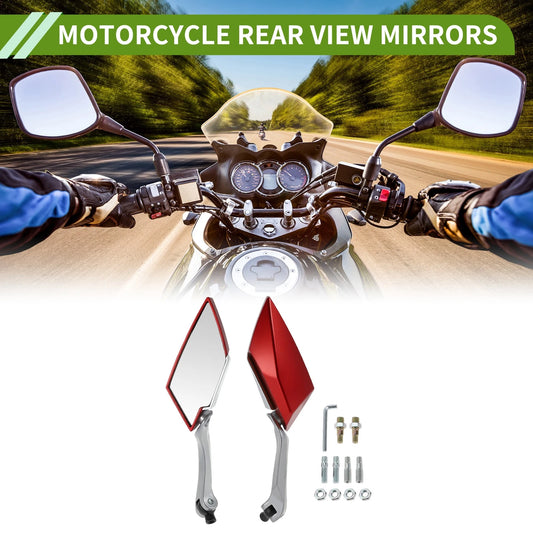 M8/M10 Rear View Mirrors Prismatic Silver Tone Red Plastic 1set