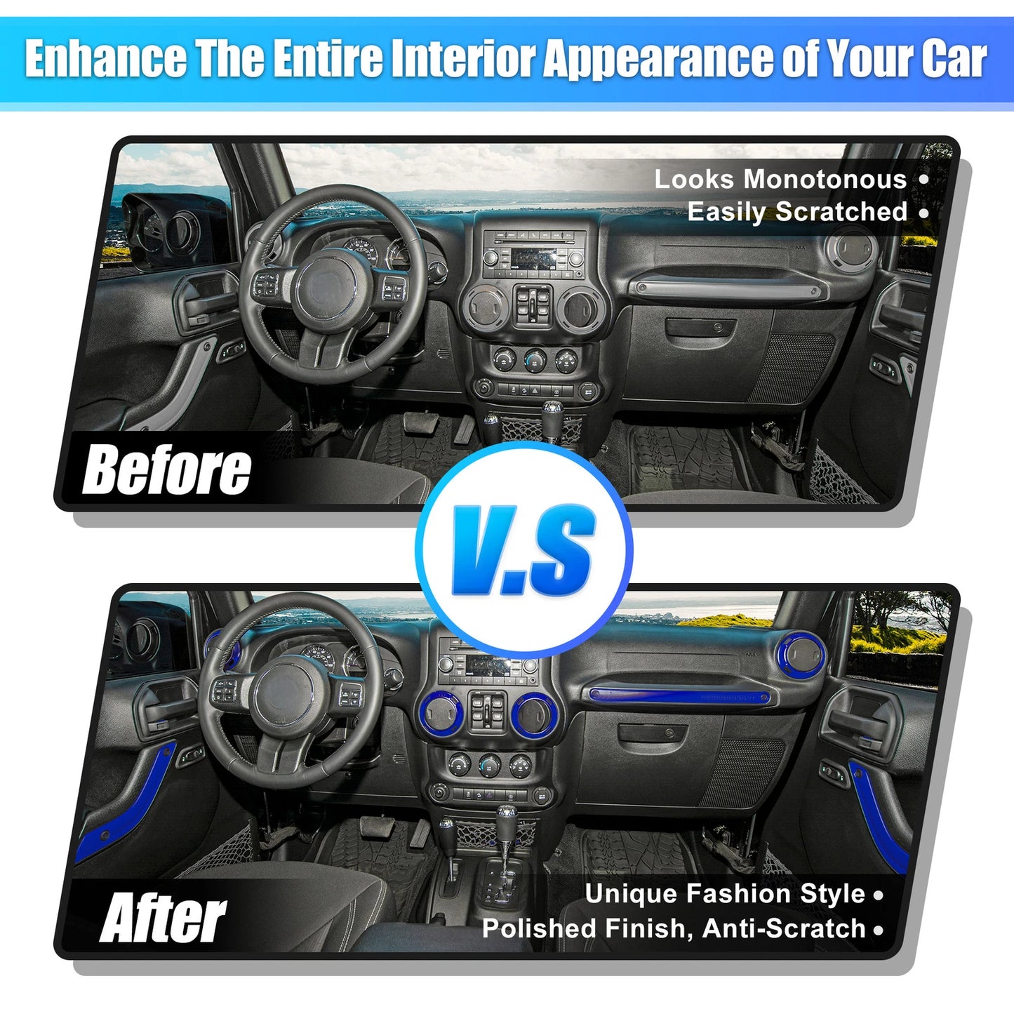 21 x Interior Trim Kit for Jeep Wrangler JK (2011-2018) - Blue Decoration Set