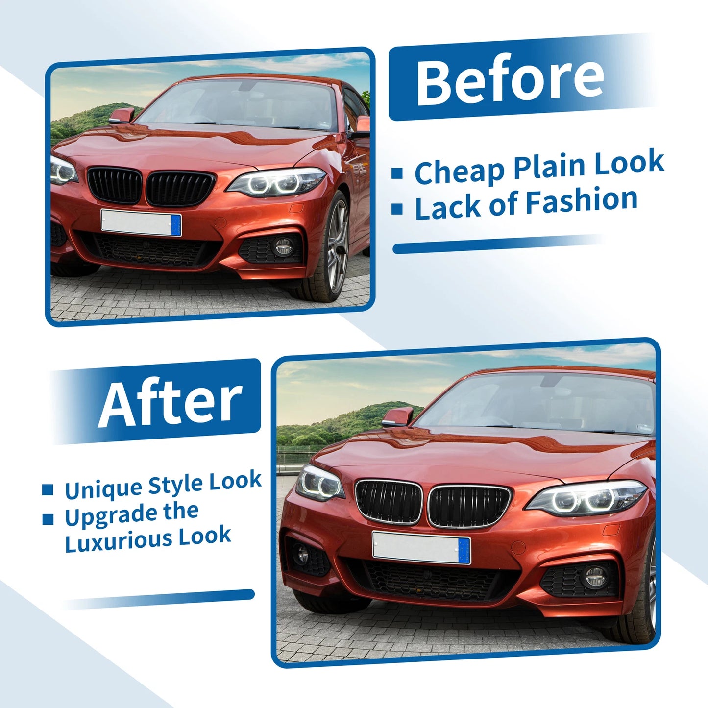 Front Upper Bumper Grille for BMW 2 Series F22 Chrome Silver Tone (2014-2021)