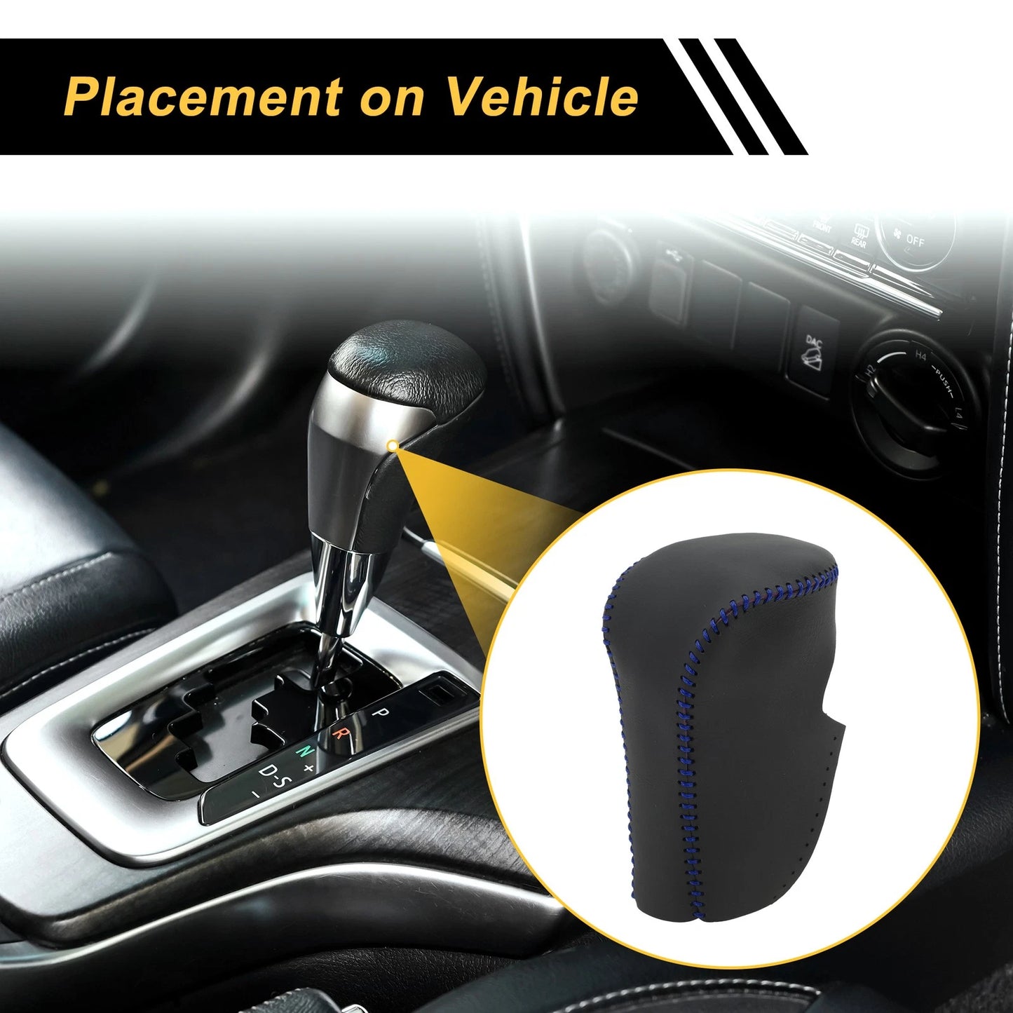 Car Gear Shift Knob Cover for Honda Accord (2008-2012) Black Blue Faux Leather