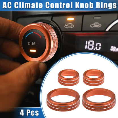 4 x Car AC Climate Control Knob Rings for Ford Maverick (2022-2023) Orange