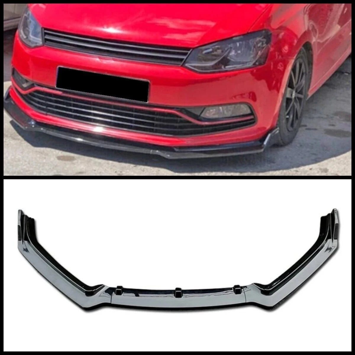 Front Bumper Lip Splitter Spoiler for VW Polo 6R 6C (2009-2017) 3 Pcs