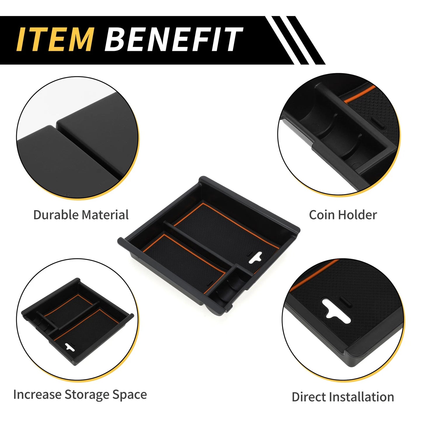 Center Console Organizer Insert Tray for Toyota Tacoma (2016-2021) Black Orange