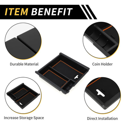 Center Console Organizer Insert Tray for Toyota Tacoma (2016-2021) Black Orange