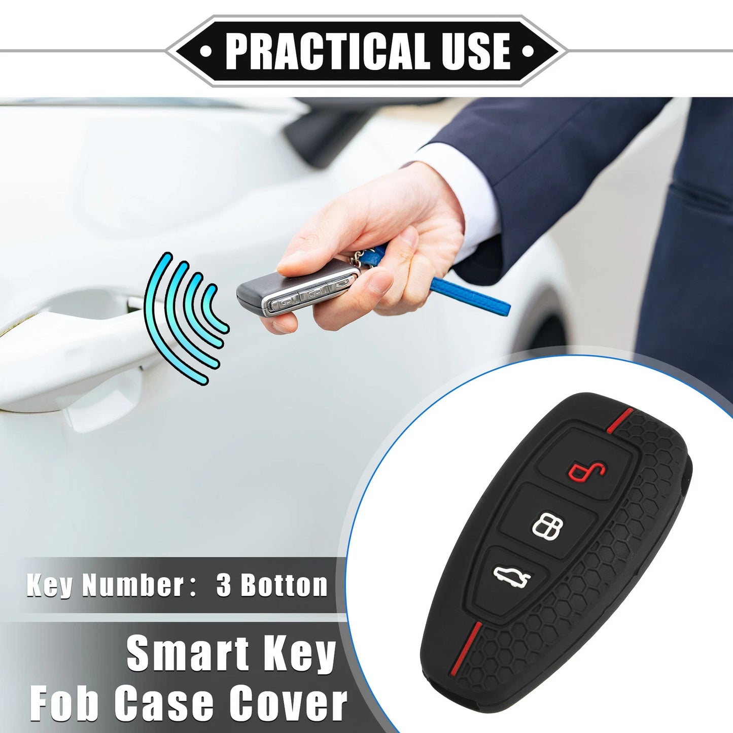 Key Fob Cover for Ford 3 Button Car Key Silicone Black & Red