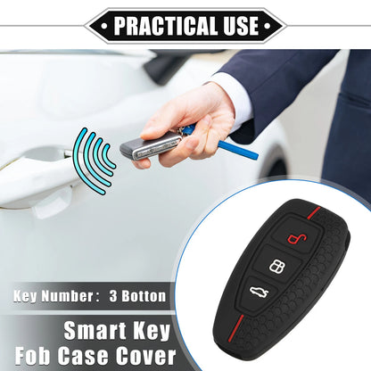 Key Fob Cover for Ford 3 Button Car Key Silicone Black & Red