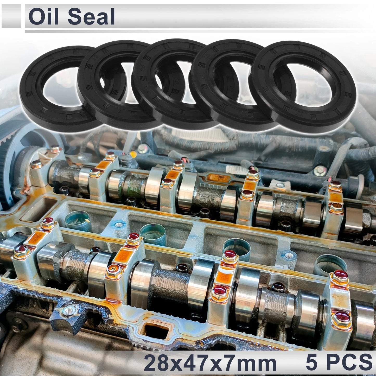 Oil Seal 28x47x7mm Nitrile Rubber Rotary Shaft Seal TC Ring Black 5 Pcs