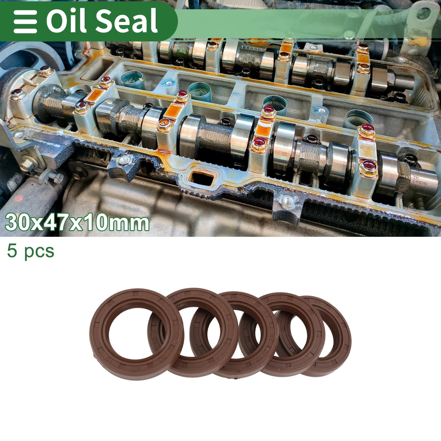 Oil Seal FKM Rubber 30x47x10mm High Pressure Brown 5 Pcs