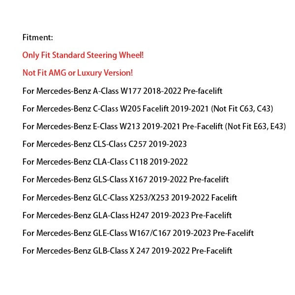 Gloss Black Tape-On Adhesive Steering Wheel Trim Cover for Mercedes-Benz (2019–2021)