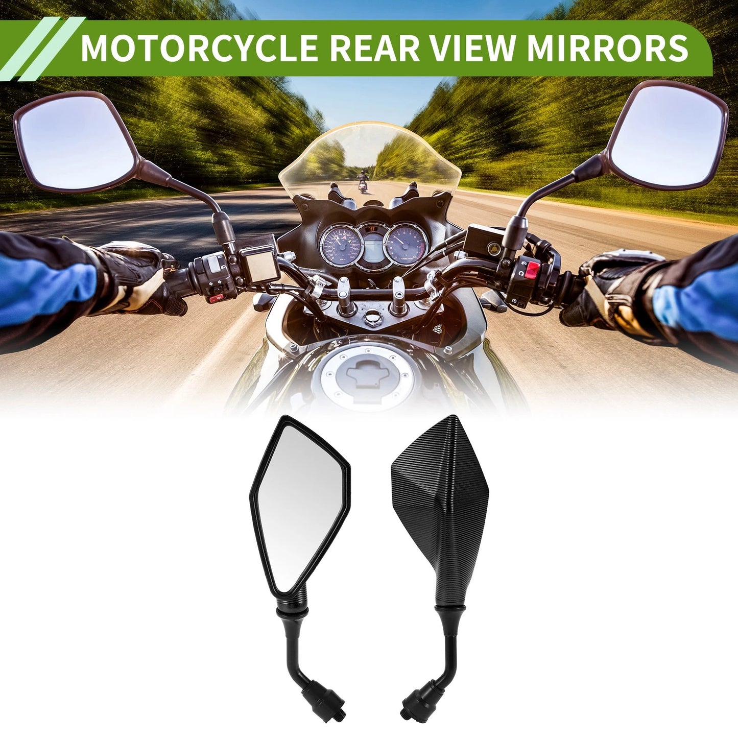 M10 Rear View Mirrors Polygonal Shape Black Iron Plastic 1 Set for Motorcycle