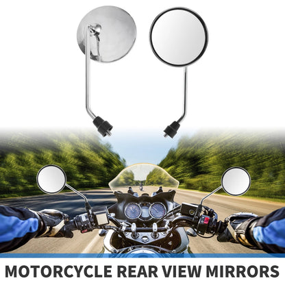 M8 Motorcycle Rear View Mirrors Round Shape Handlebar Mirrors Chrome Silver Tone