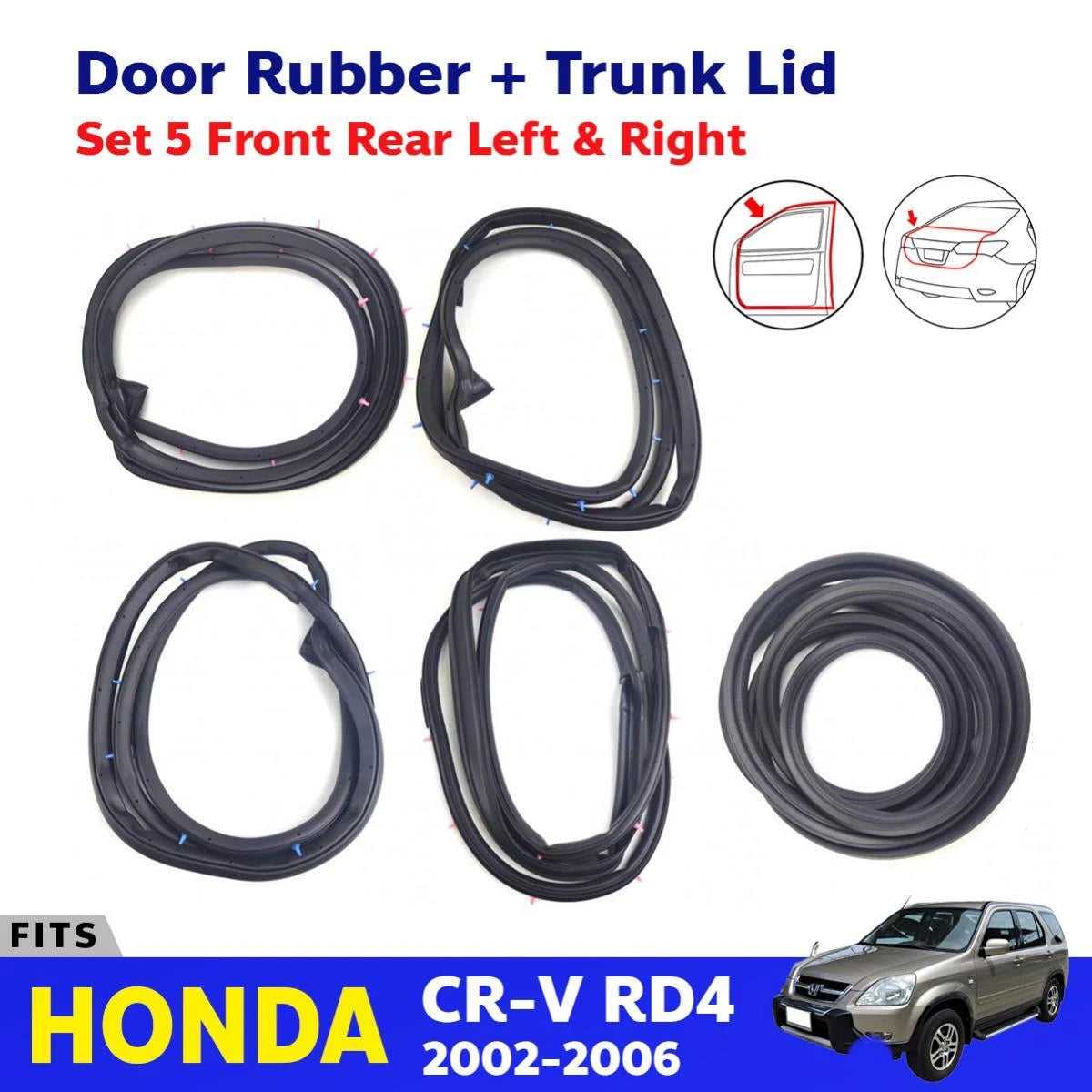 Door Rubber Trunk Lid Weatherstrip Set 5 Fits Honda CR-V RD4 RD5 RD6 2002-06 D06