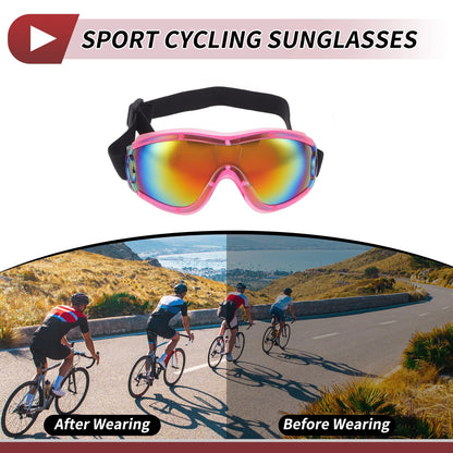Motorcycle Riding Goggles Red Lens Pink Frame PC PU Cycling Sunglasses