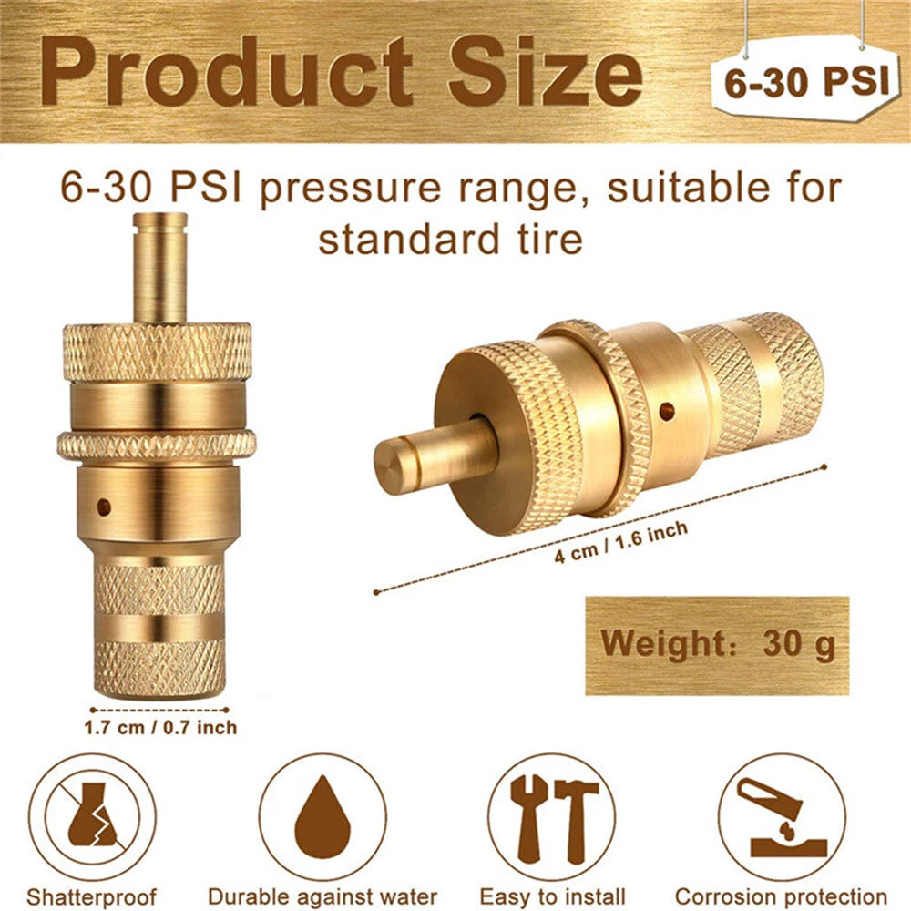 4 x Brass Tire Deflators Kit for Car SUV 6-30 PSI Air Valve Core