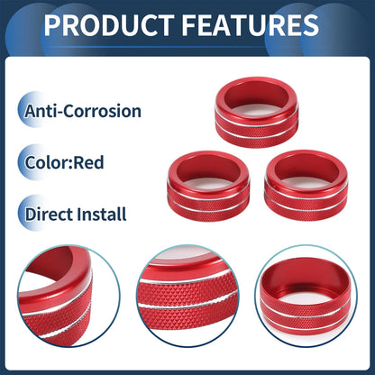 Red 3 x AC Media Volume Switch Knob Cover Ring for Honda CR-V (2023-2024)