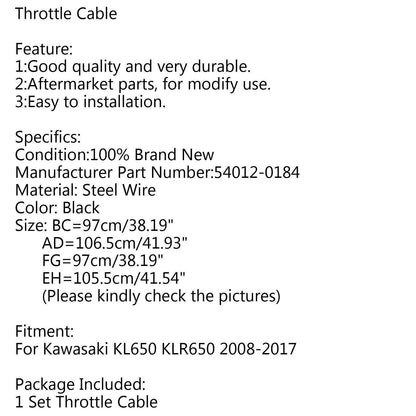 Black Accelerator Cable for Kawasaki KL650 KLR650 (2008-2017)