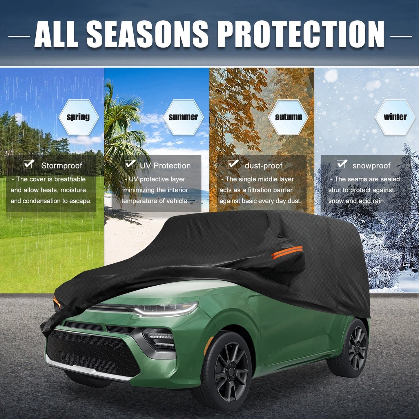 Waterproof 210D-PU Oxford Car Cover for Kia Soul (2009-2024) Black