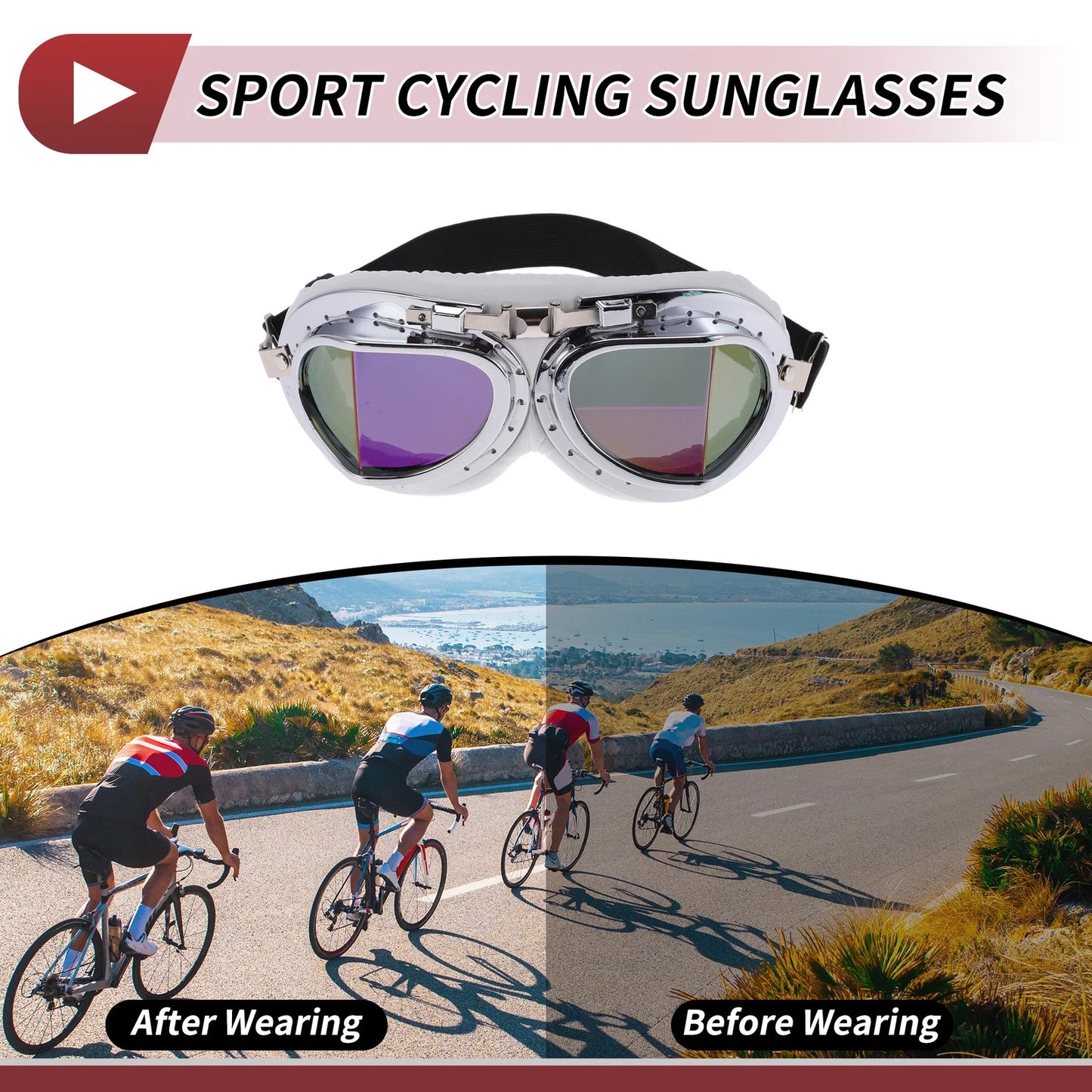 1 x Set Motorcycle Riding Goggles Multicolour Lens White Frame for Motorcycle