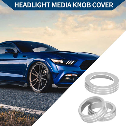 3 x Headlight Media Tune Knob Covers for Ford Mustang (2015-2021) Silver Tone