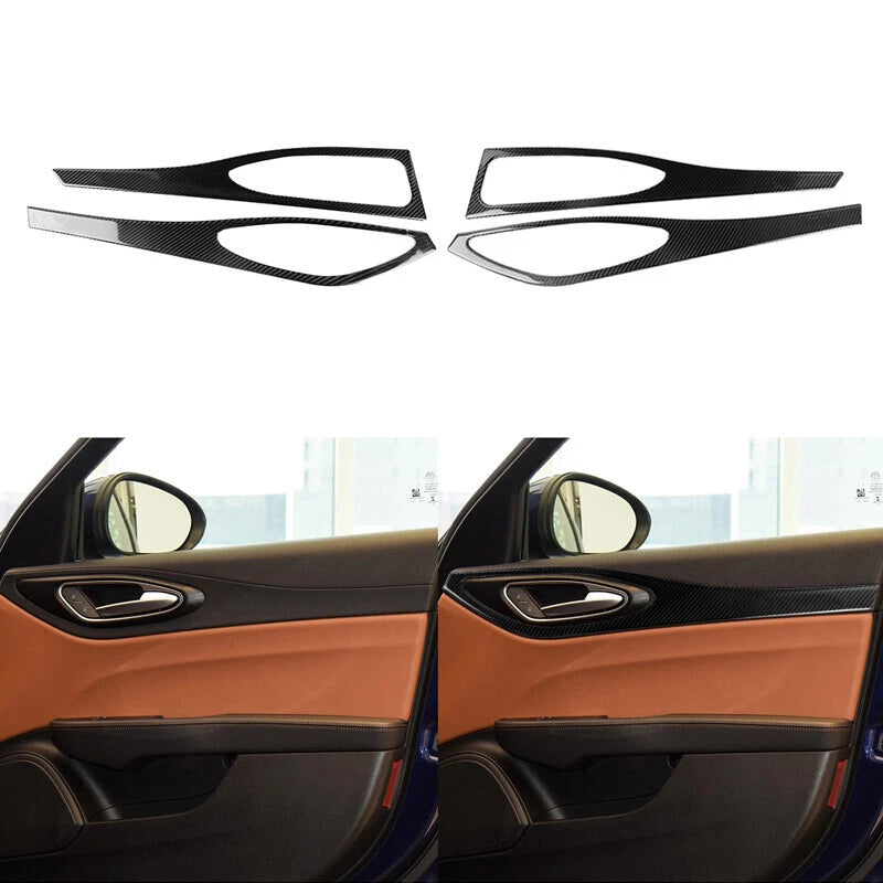 Soft Carbon Fiber Interior Door Handle Panel Trim For Alfa Romeo Giulia 2017-19