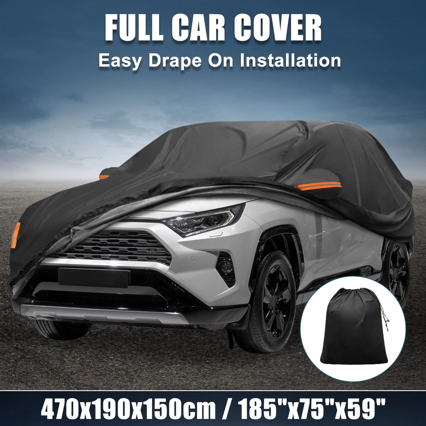 Waterproof 210D-PU Oxford Car Cover for Toyota RAV4 (2012-2022) Black