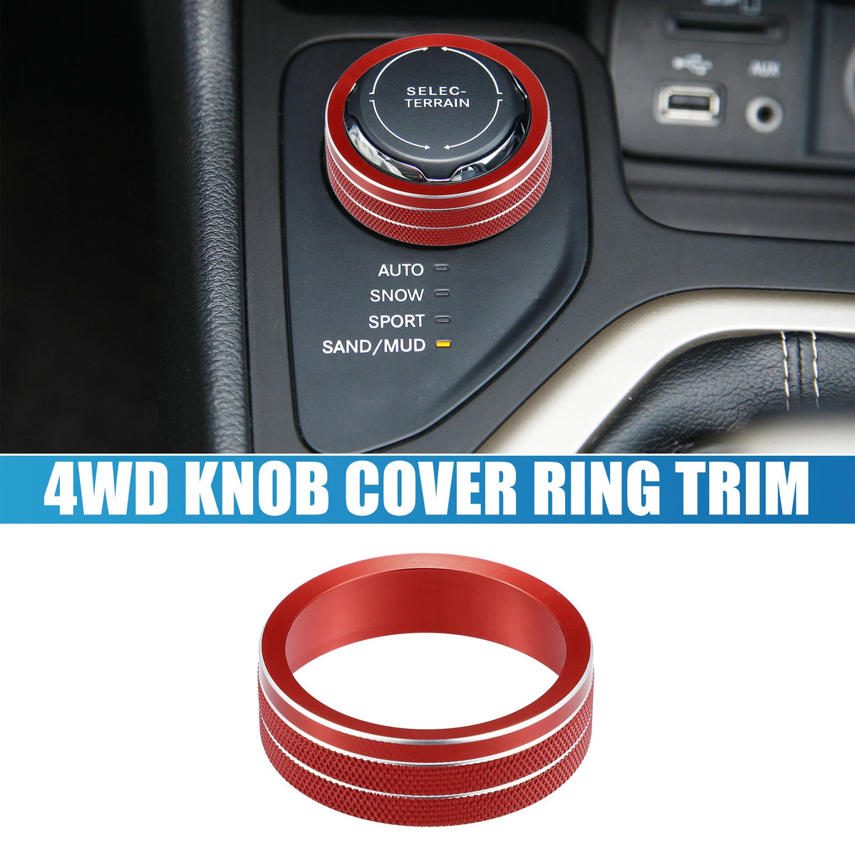 4WD Knob Cover Trim for Jeep Cherokee, Compass 2014-2021, 2017-2021 Red