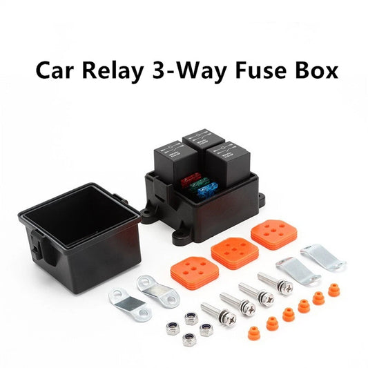 12V 3-Way Fuse Relay Box w/ 5-Pin 40A Relays & Fuses for Car Truck