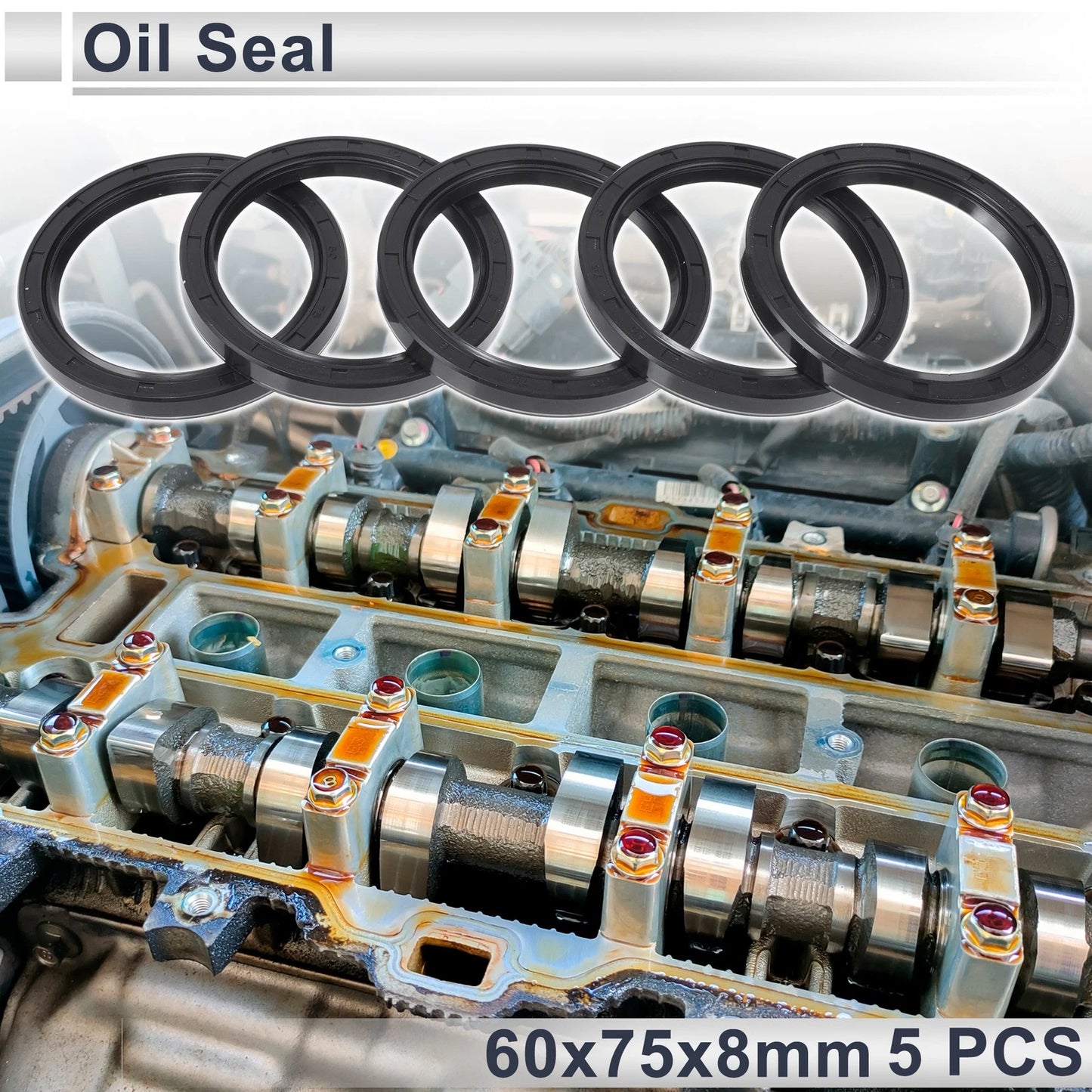 Oil Seal 60x75x8mm NBR Rubber Black 5 Pcs for Automotive