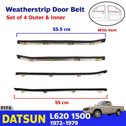 Weatherstrip Door Belt w Vent Set 4 L+R Fits Datsun 620 1500 Pickup 1972-79 D06