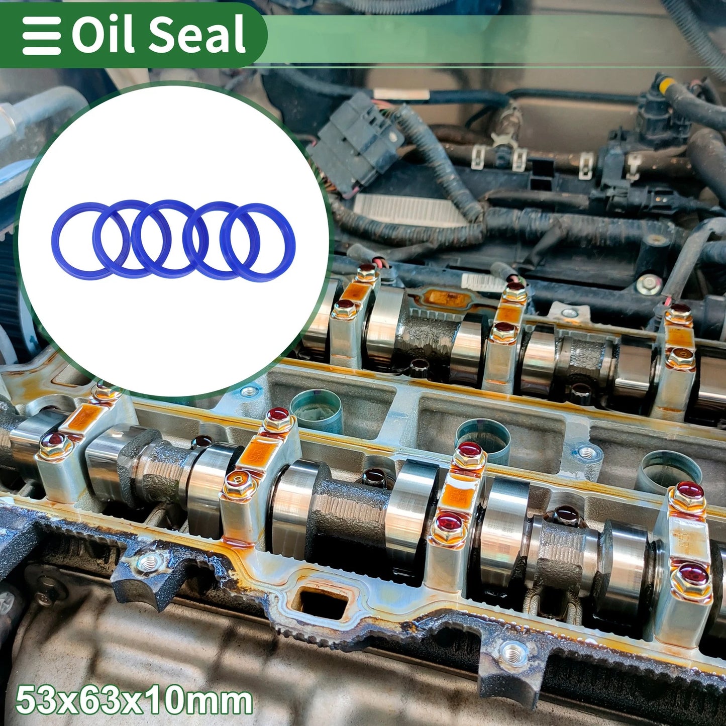 Oil Seal 53x63x10mm Seal Ring Rotary Shaft Seal TPU High Pressure Blue 5 Pcs