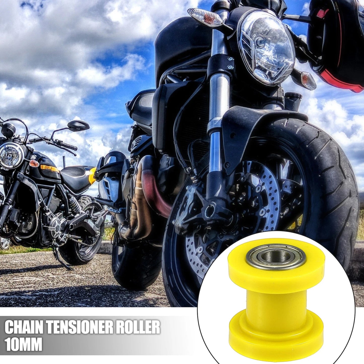2 x 10mm Drive Chain Pulley Chain Tensioner Rubber Wheel for Motorcycle