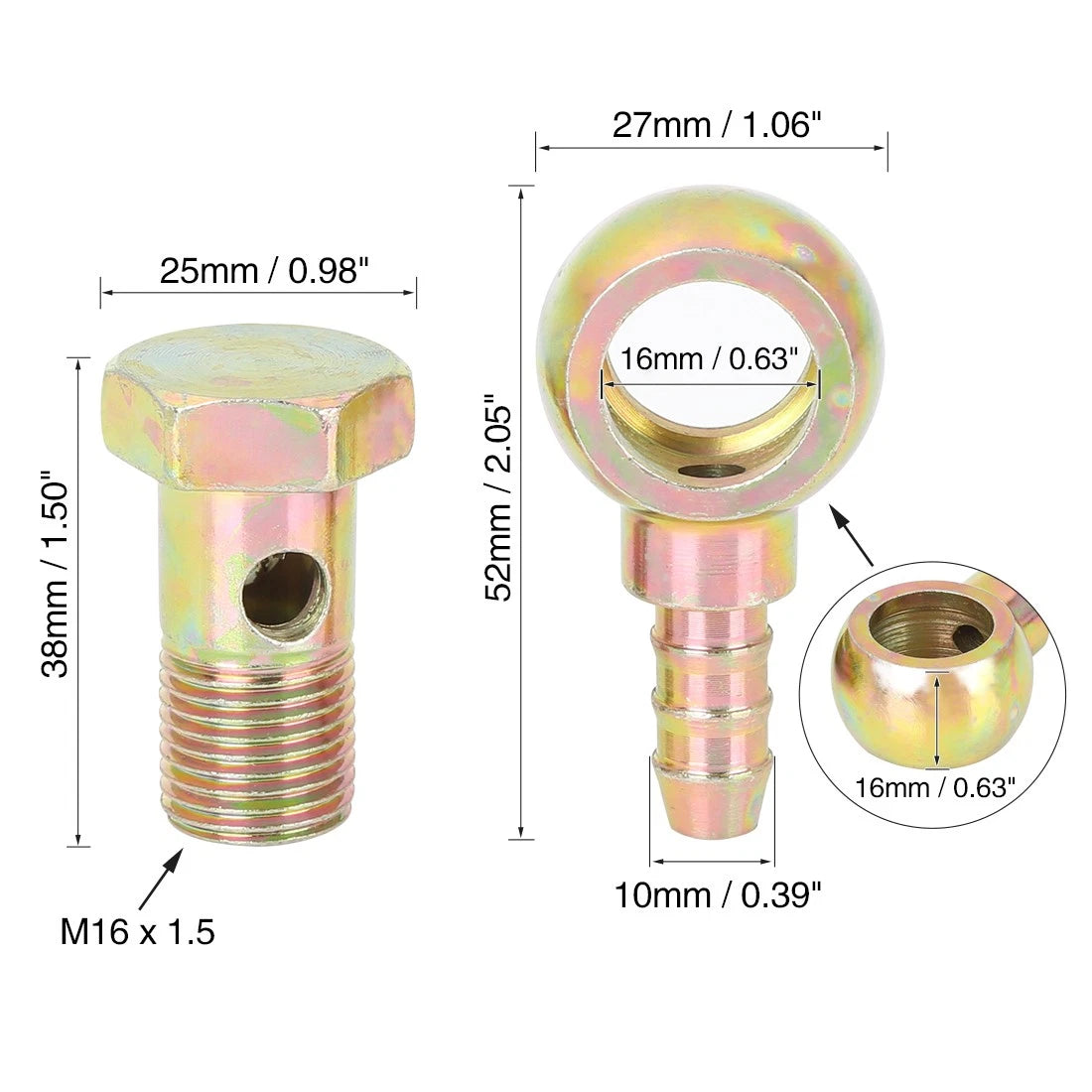 16mm Banjo Hose Barb Bolt Fitting Banjo Bolt Washer for Motorcycle Car