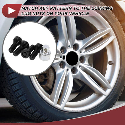 Set of 4 Wheel Lock Lug Nuts with M14x1.25 Key for BMW