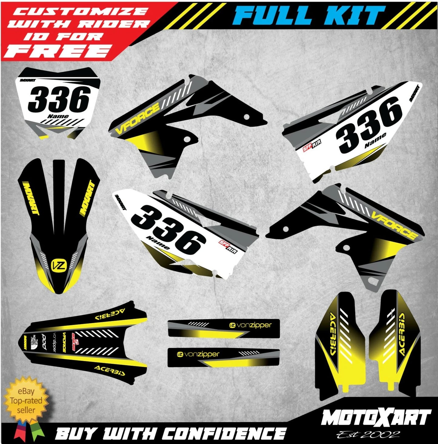 Custom Graphics Full Kit for Suzuki RMZ 250 2010-2019 TAG STYLE Decals
