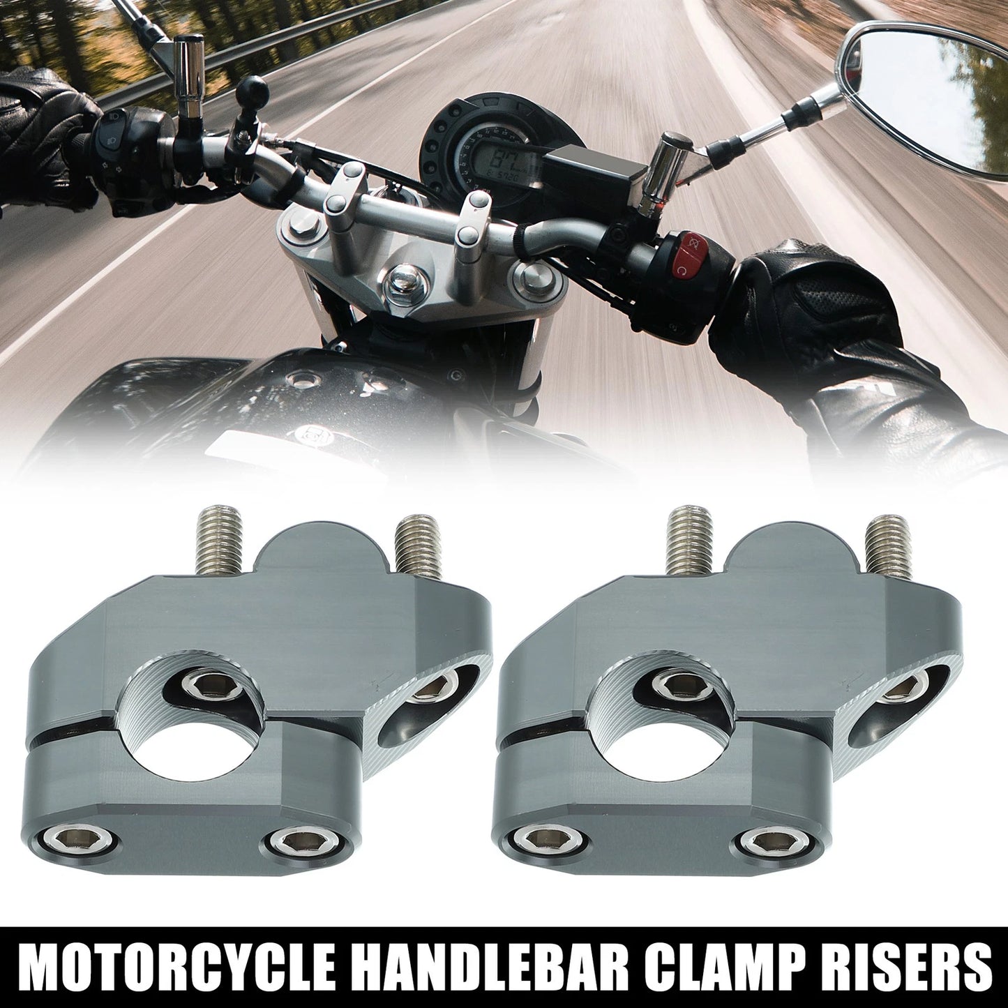 2 x Handlebar Bracket Clamps Risers 7/8" 22mm Titanium Tone for Motorcycle