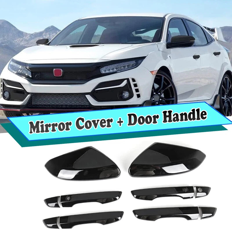 Side Mirror Cover Cap & Smart Door Handle Cover for Honda Civic (2016-2021)