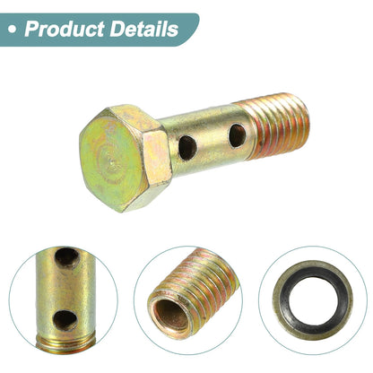 2 x M8x1.25 32mm Hollow Bolt Screw with Washer Set for Motorcycle