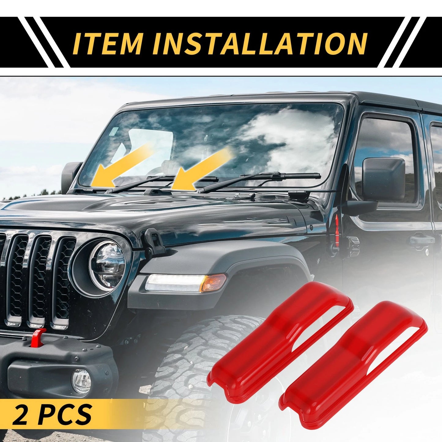 2 x Engine Hood Hinge Cover Trim for Jeep Wrangler JL JLU Sport (2018-2022) Red