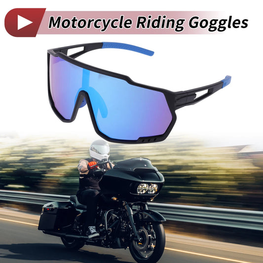 Motorcycle Riding Goggles Blue Black Tri-Acetyl Cellulos PC UV400